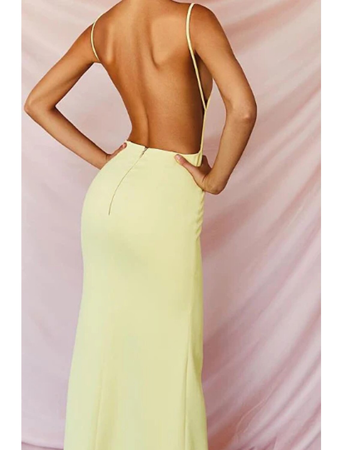 Vestidos de fiesta de sirena/trompeta con espalda abierta, vestido formal para invitados de boda, largo hasta el suelo, sin mangas, sin tirantes, de satén, sin espalda con abertura